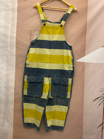 Trendy Striped Denim Cotton Overalls with Pockets - Eva Trends