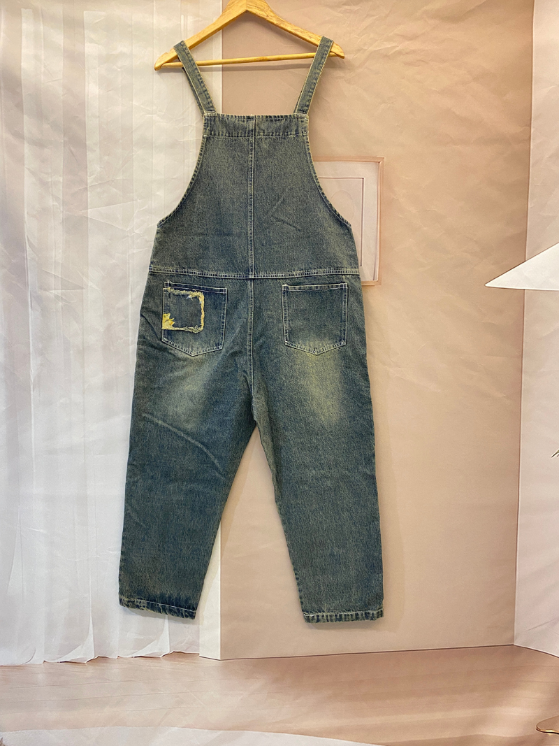 Sunflower Print Denim Dungarees - Utility Pocket Style