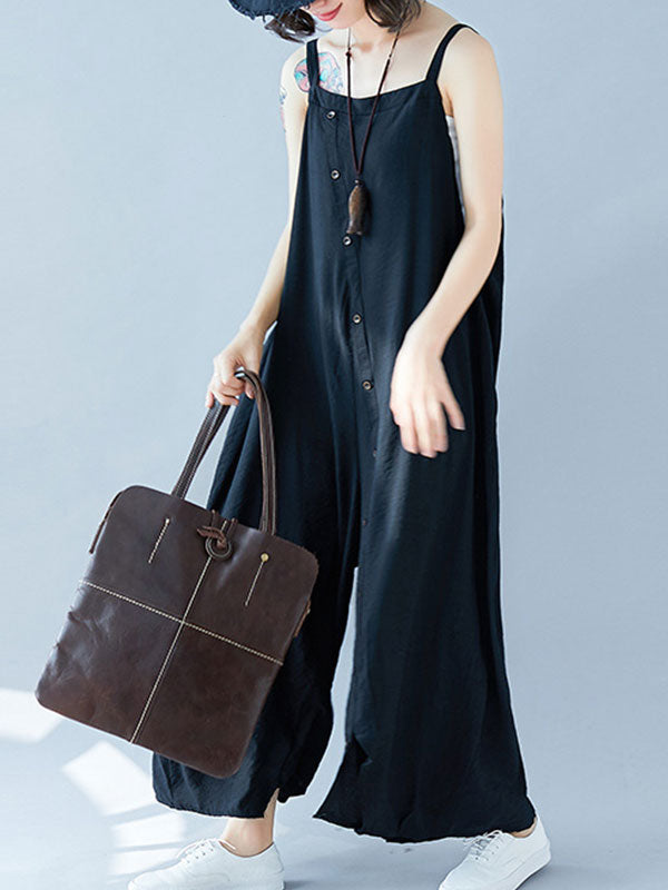 Loose Wide Leg Button Front Summer Jumpsuit
