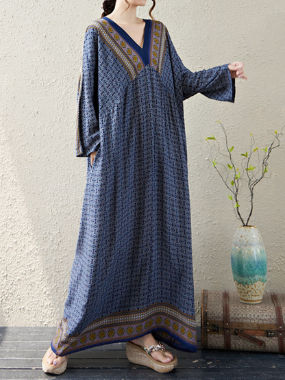 Boho Chic Printed Kaftan Dress for Effortless Summer Style