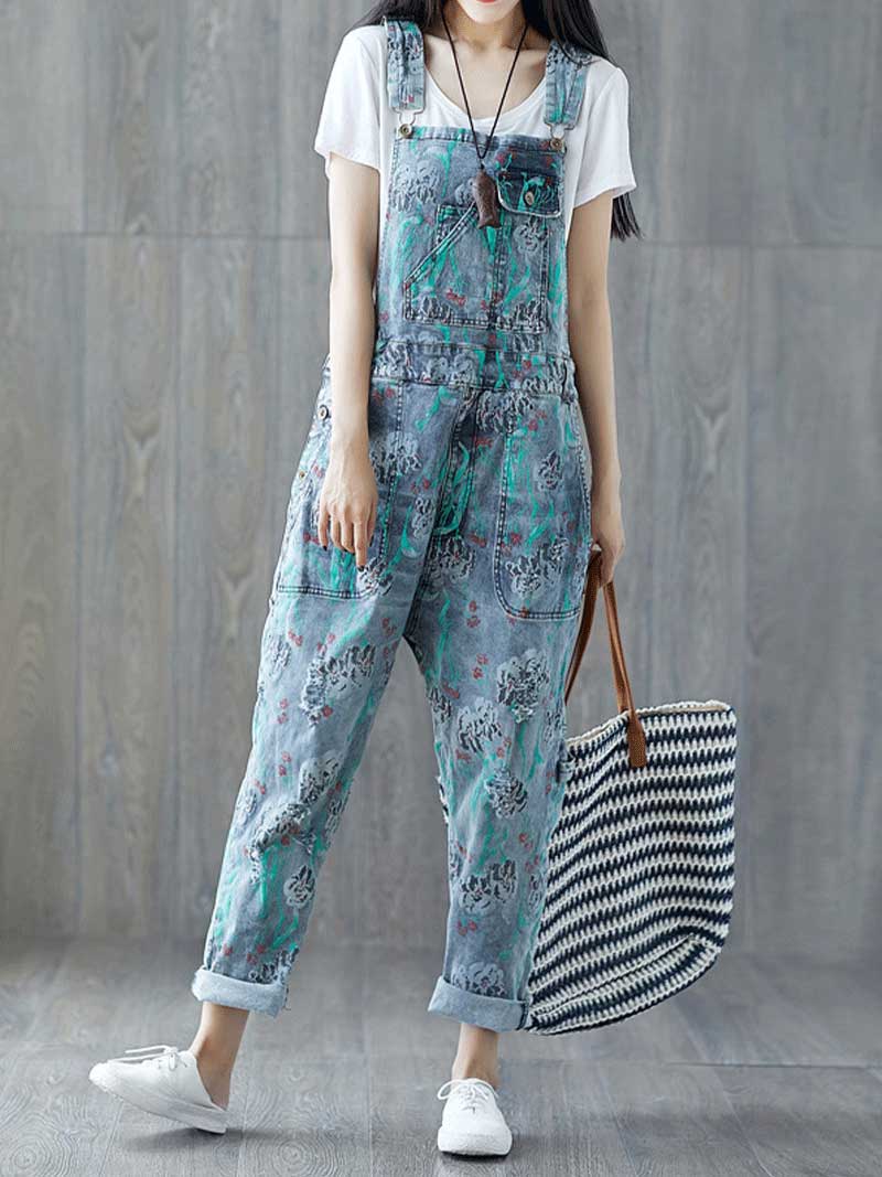 Relaxed Full-Length Denim Overall Dungaree