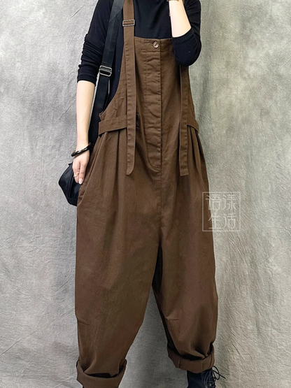 Women's Loose Barrel Leg Overalls with Side Buckle Straps