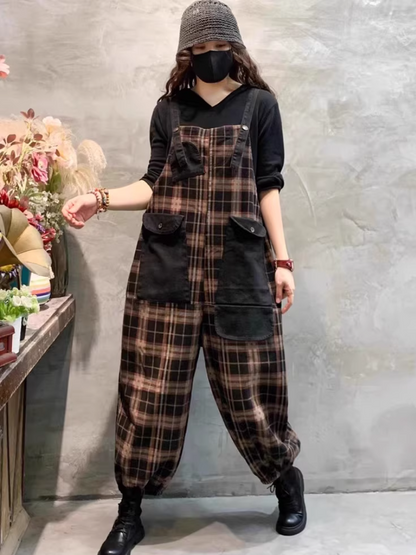 Trendy Women's Patchwork Artistic Loose Overalls | Eva Trends
