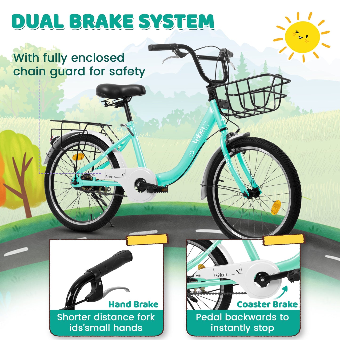 20" Kids Bike for Boys & Girls | Coaster Brake & V-Brake, Chain Guard & Rear Rack