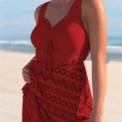 Women's Solid Color Lace One-Piece Swimsuit with Shorts – Korean Style