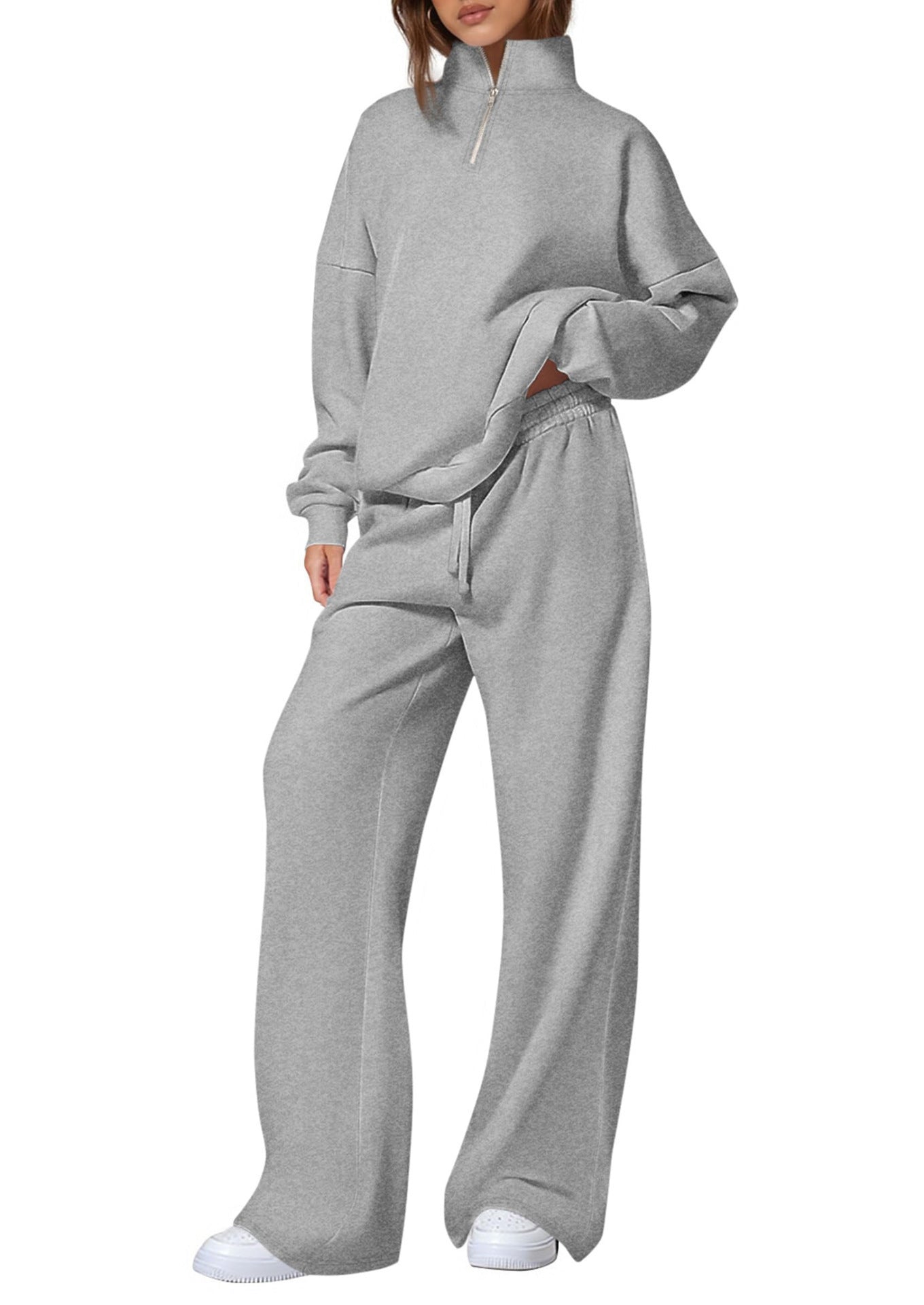 Women's Half-Zip Sweatshirt & Straight-Leg Pants Set – Matching Casual Loungewear