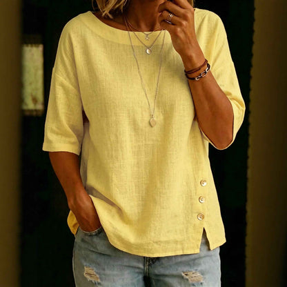 Women's Asymmetric Button Casual Top – Relaxed Everyday Blouse