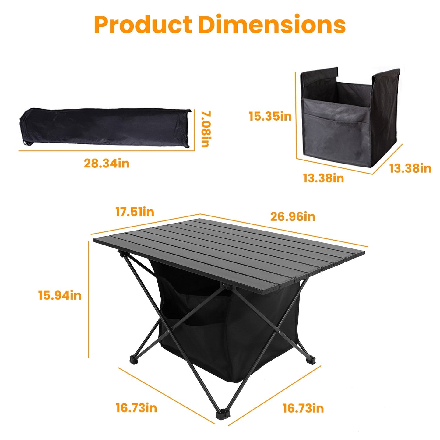 Roll-Up Aluminum Camping Table with Storage Basket & Carry Bag – M & L Sizes
