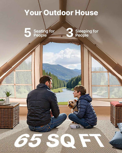 3–5 Person Inflatable Glamping Tent with Canopy – 4-Season 300D Oxford Tent with Stove Jack & AC Port