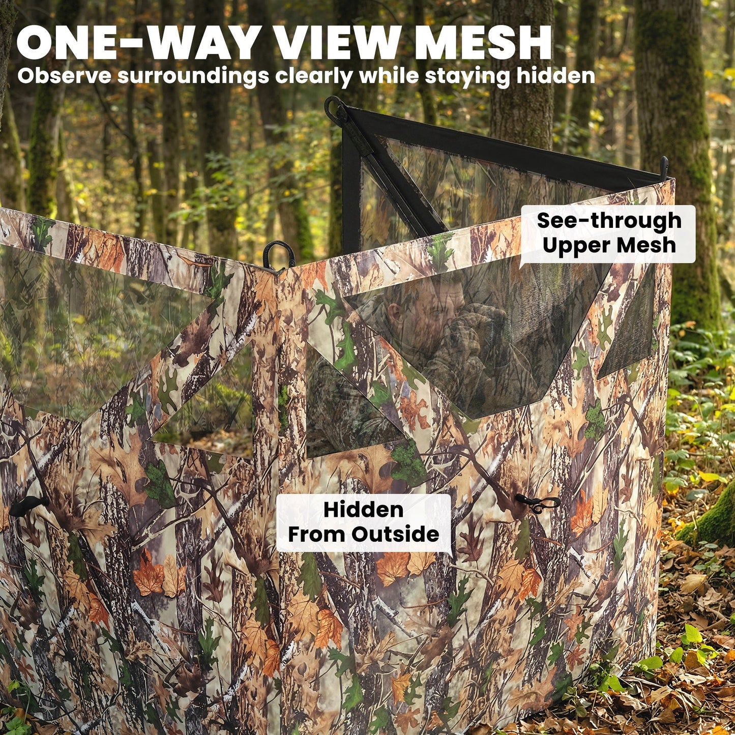 3-Panel Pop-Up Hunting Blind | 176" One-Way See-Through Camo Blind with Storage Pockets