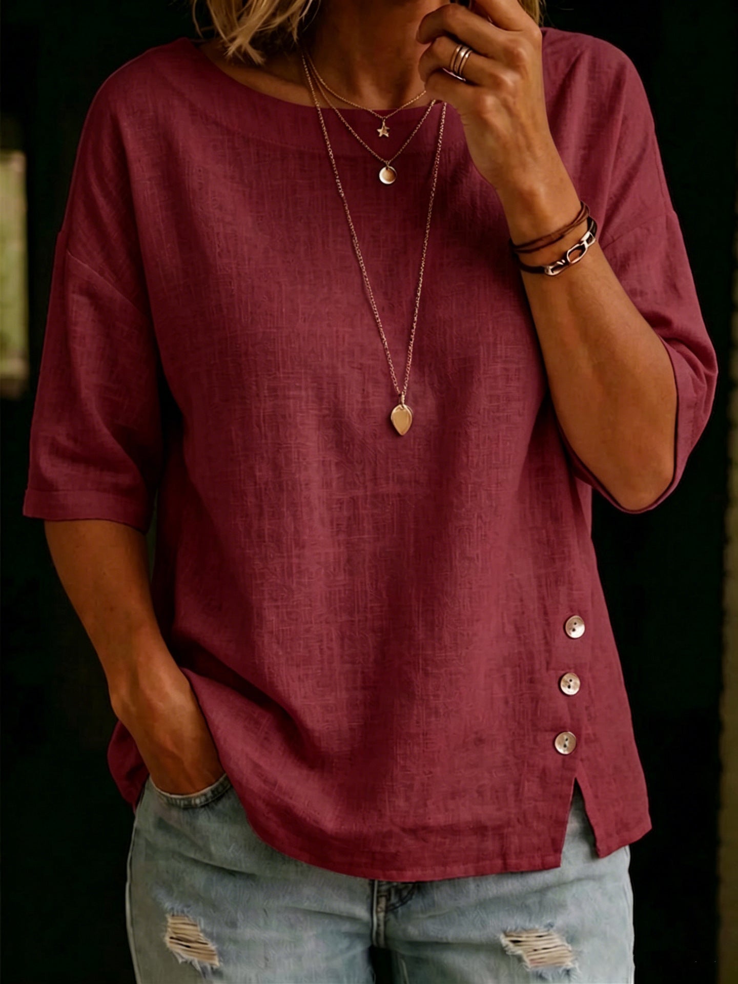 Women's Asymmetric Button Casual Top – Relaxed Everyday Blouse