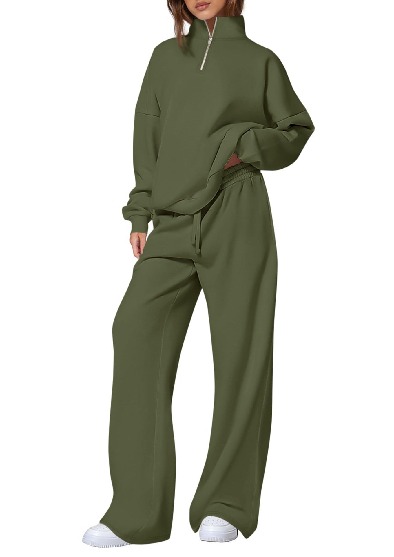 Women's Half-Zip Sweatshirt & Straight-Leg Pants Set – Matching Casual Loungewear