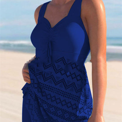 Women's Solid Color Lace One-Piece Swimsuit with Shorts – Korean Style
