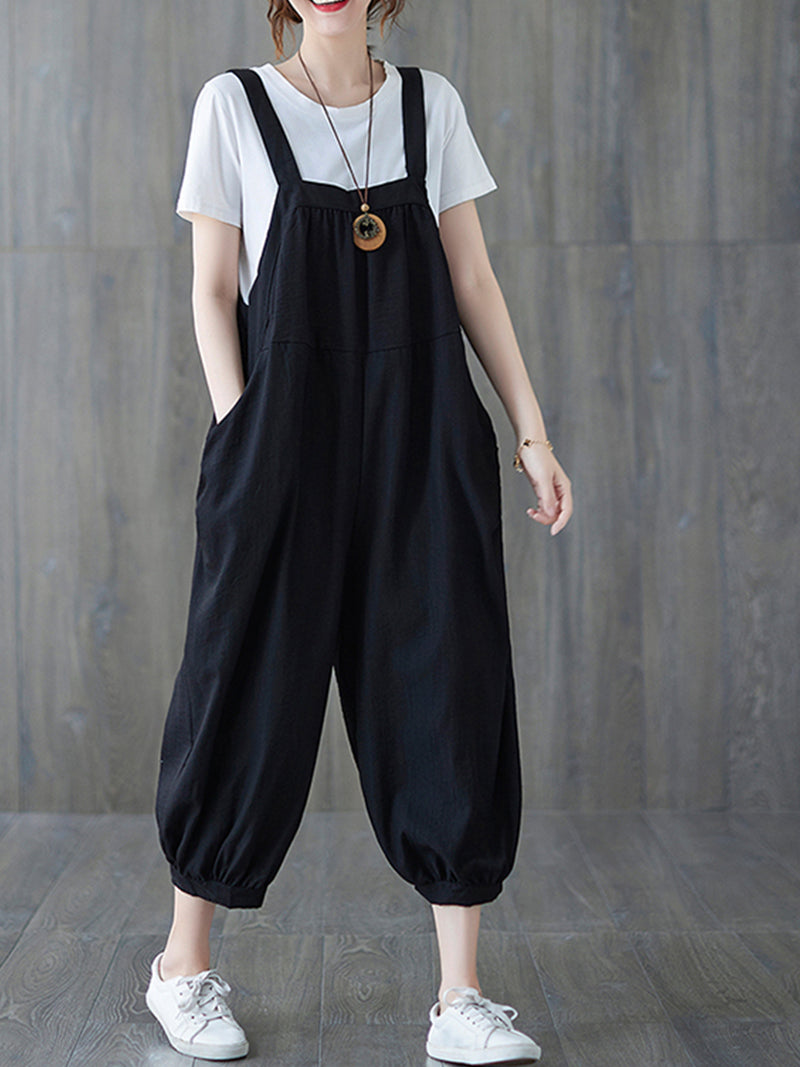 Cropped Hemp Overall Dungarees - Elastic Cuff Design