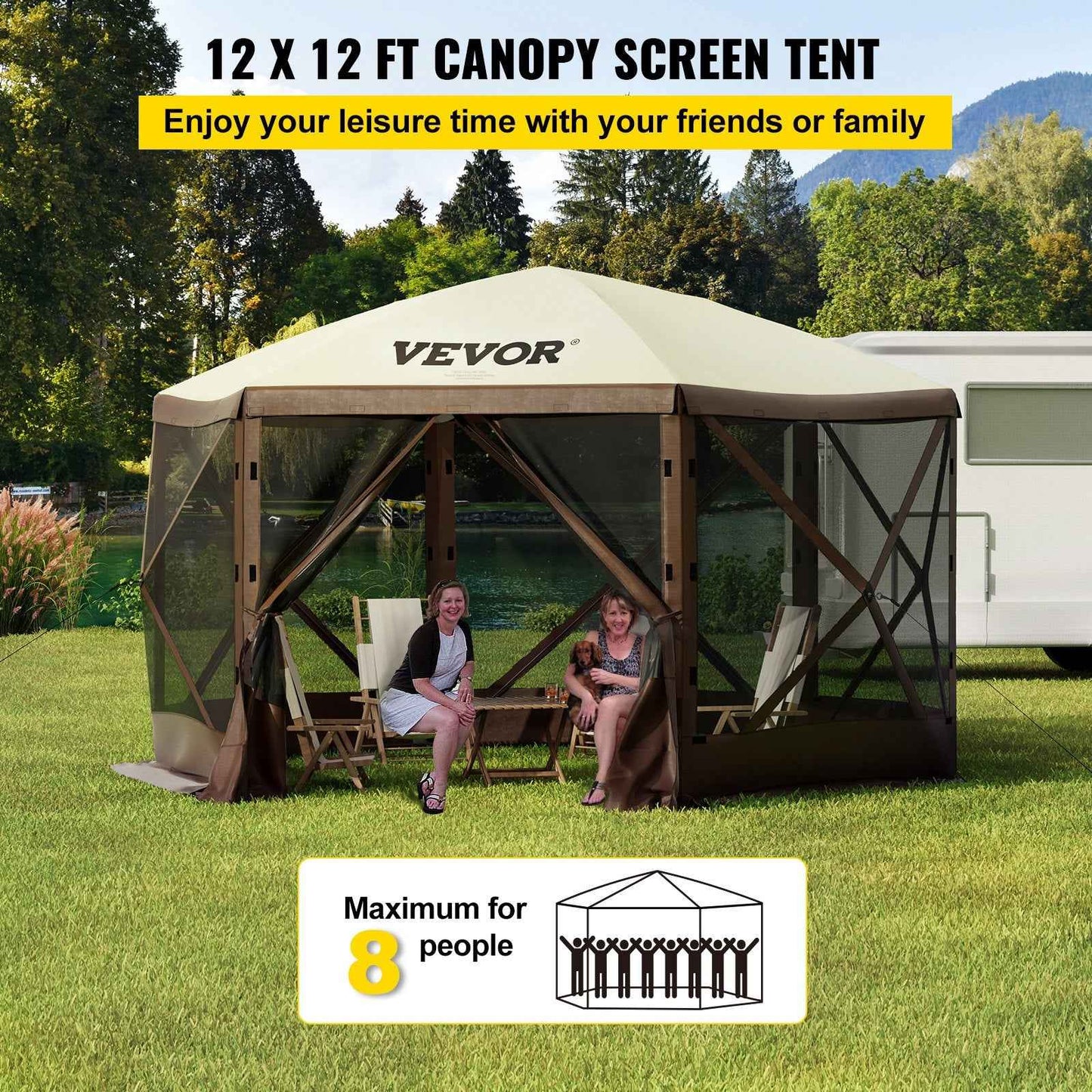 6-Sided Pop-Up Gazebo Screen Tent | Mesh Canopy Shelter for Camping & Backyard