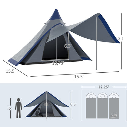 2-3 Person Teepee Camping Tent with Porch – Waterproof, Carry Bag Included