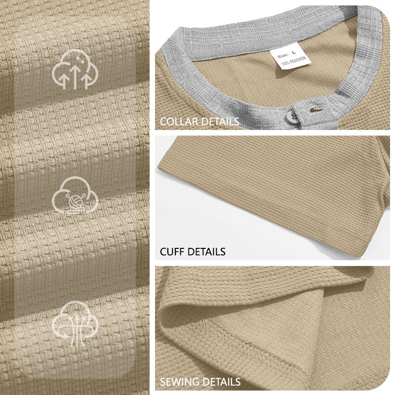 Men's Color-Block Waffle-Knit Henley T-Shirt with Chest Pocket – 6 Colors
