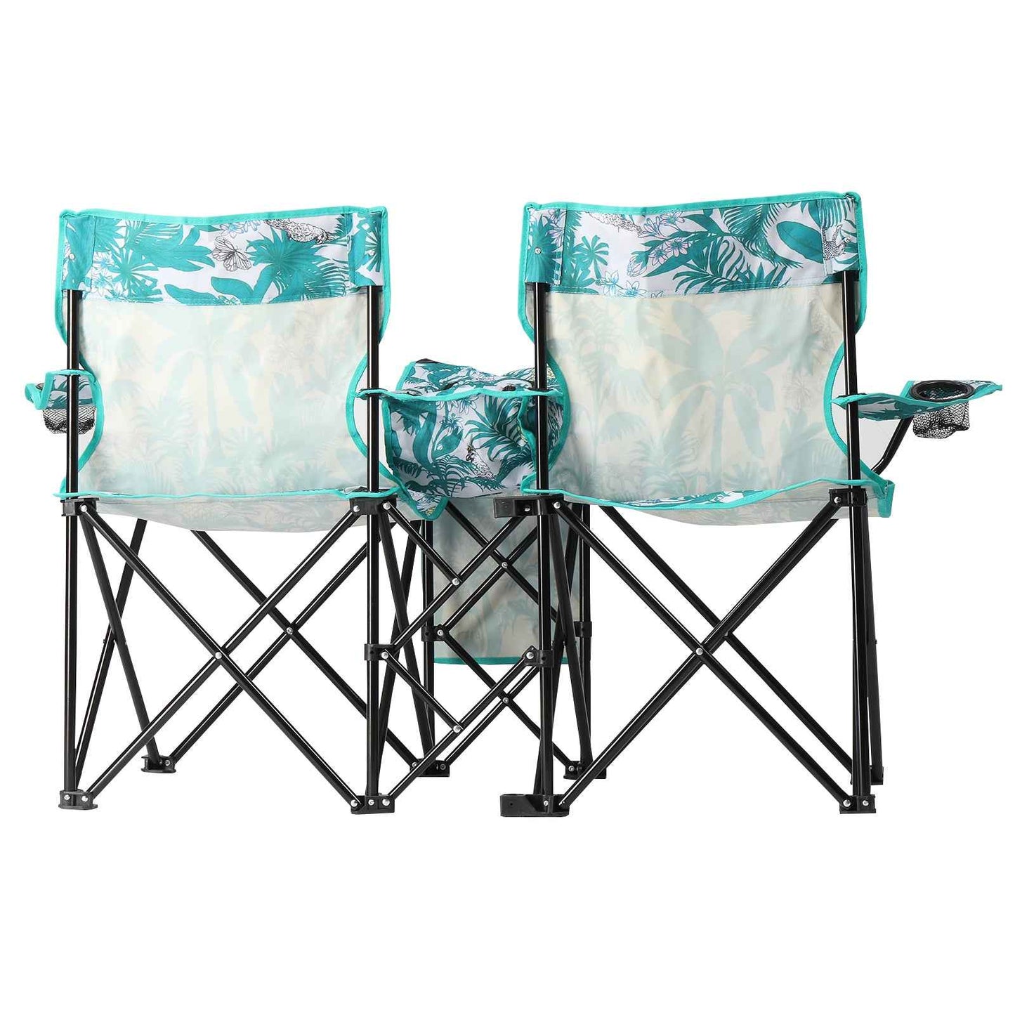 Folding Double Camp Chair with Removable Umbrella – Cup Holders, Cooler Bag & Carry Bag for Beach & Outdoors