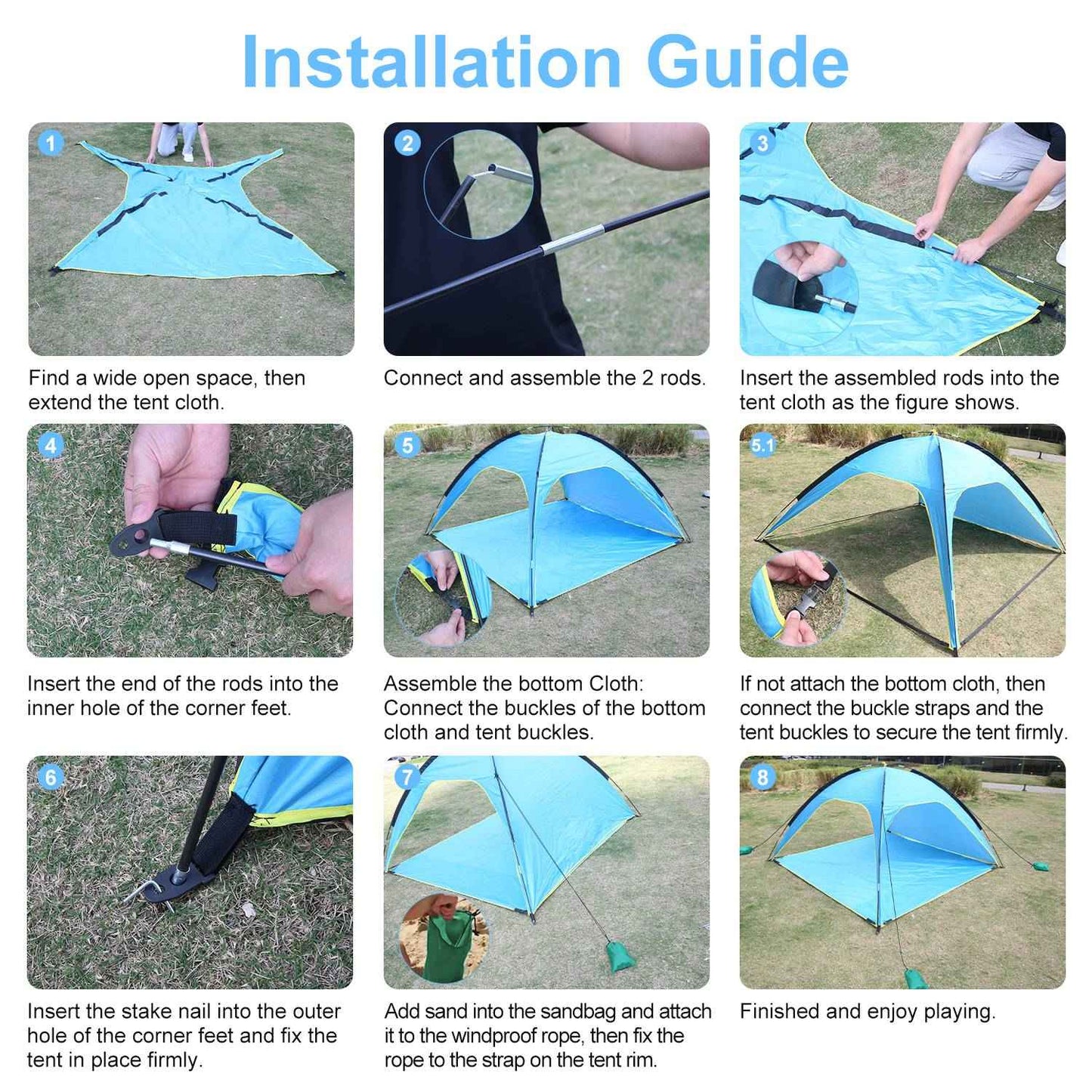 4-6 Person Beach Tent Canopy – UPF 50+ Sun Shelter