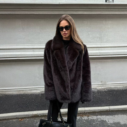 Women's Mid-Length Faux Fur Coat – Black