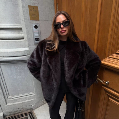 Women's Mid-Length Faux Fur Coat – Black