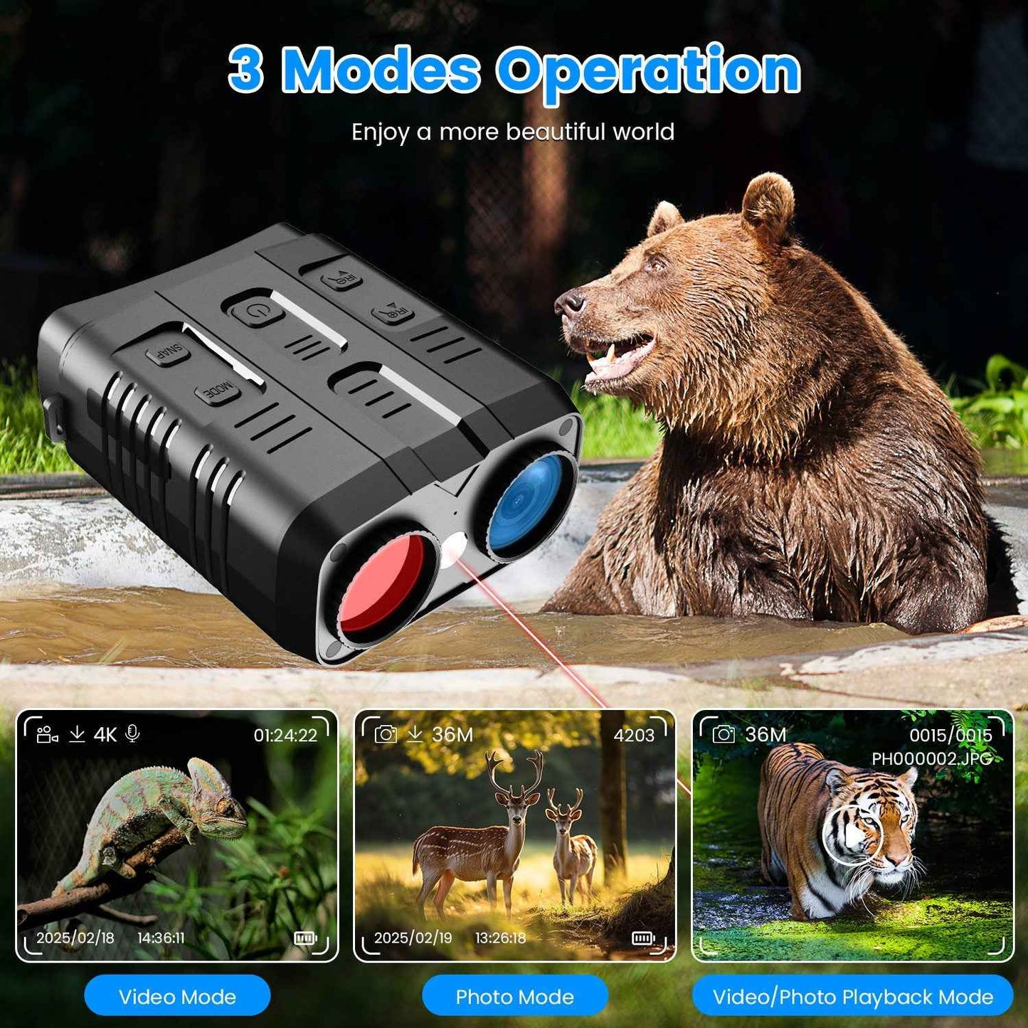 4K Night Vision Goggles – 10x Optical Zoom, 31MP, 800m IR Range, WiFi App & 3" LCD Screen