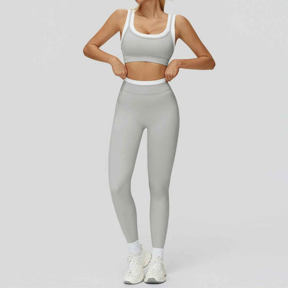 Women's Contrast Sports Bra & Leggings or Wide-Leg Flared Pants Set – Active Workout Set