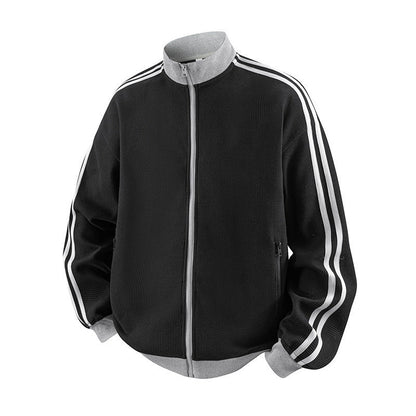 Men's Striped Waffle-Knit Retro Sports Jacket