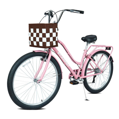 26" City Commuter Bike | 7-Speed, Detachable Basket, Built-In Lock & Rear Rack