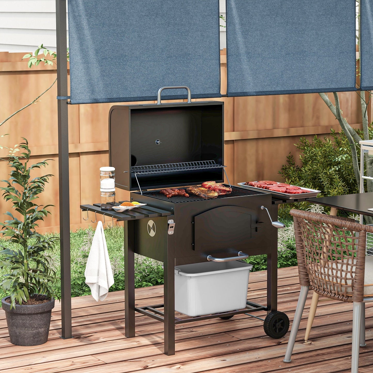 Charcoal BBQ Grill | 371 Sq In with Adjustable Height, Folding Shelves & Thermometer