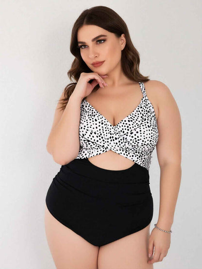 Women's Plus Size Dalmatian Print Twist Front One-Piece Swimsuit