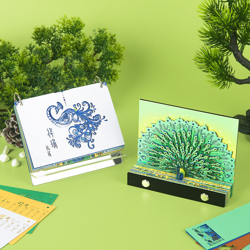 Auspicious Peacock 2026 Calendar 3D Memo Holder