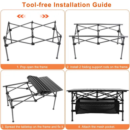 Aluminum Roll-Up Camping Table – Lightweight, Portable, Carry Bag Included