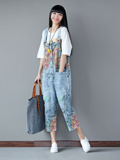 Chic & Casual Printed Denim Overall for Women | Eva Trends