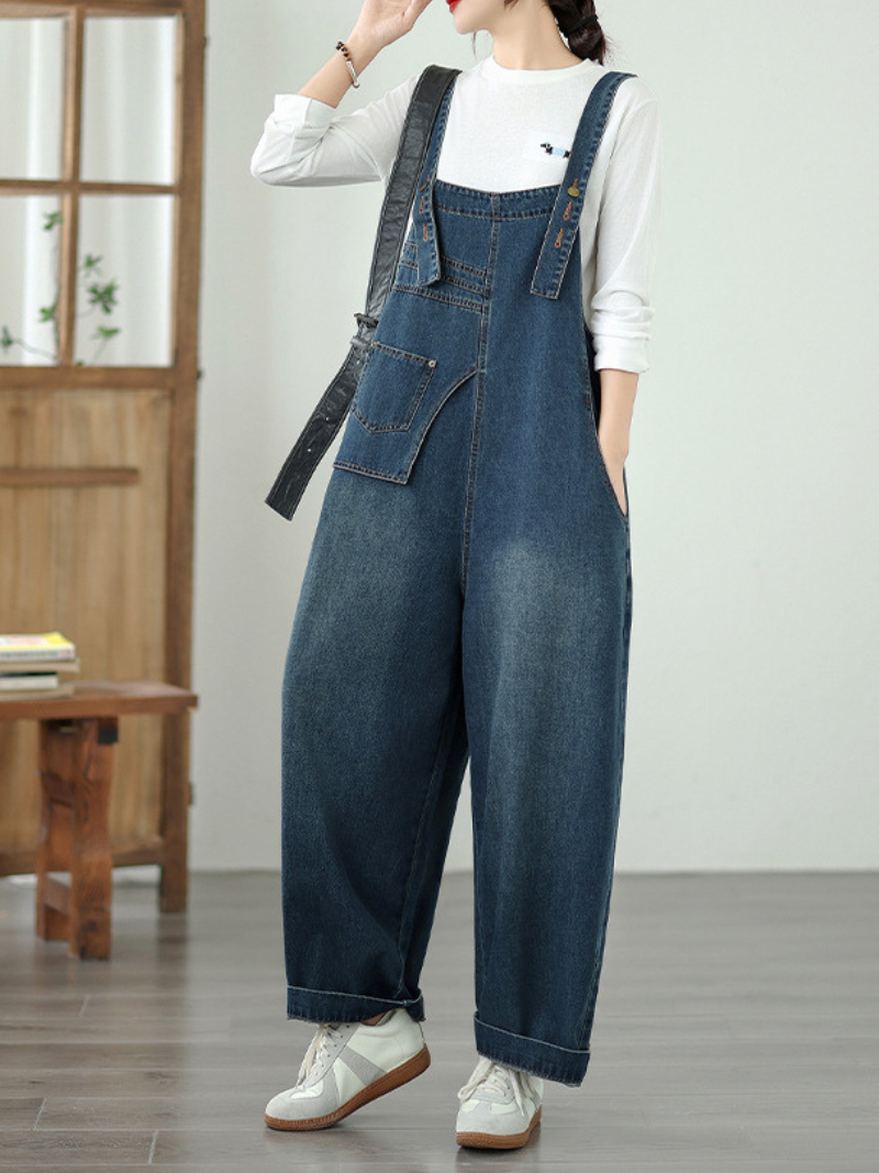 Relaxed Women's Wide-Leg Cotton Denim Overalls | Eva Trends