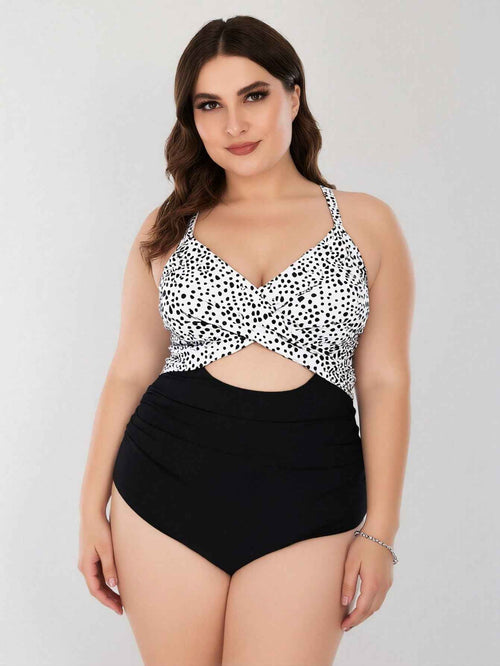 Women's Plus Size Dalmatian Print Twist Front One-Piece Swimsuit
