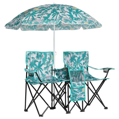 2-Seat Folding Outdoor Chair with Removable Umbrella | Fishing, Beach & Camping