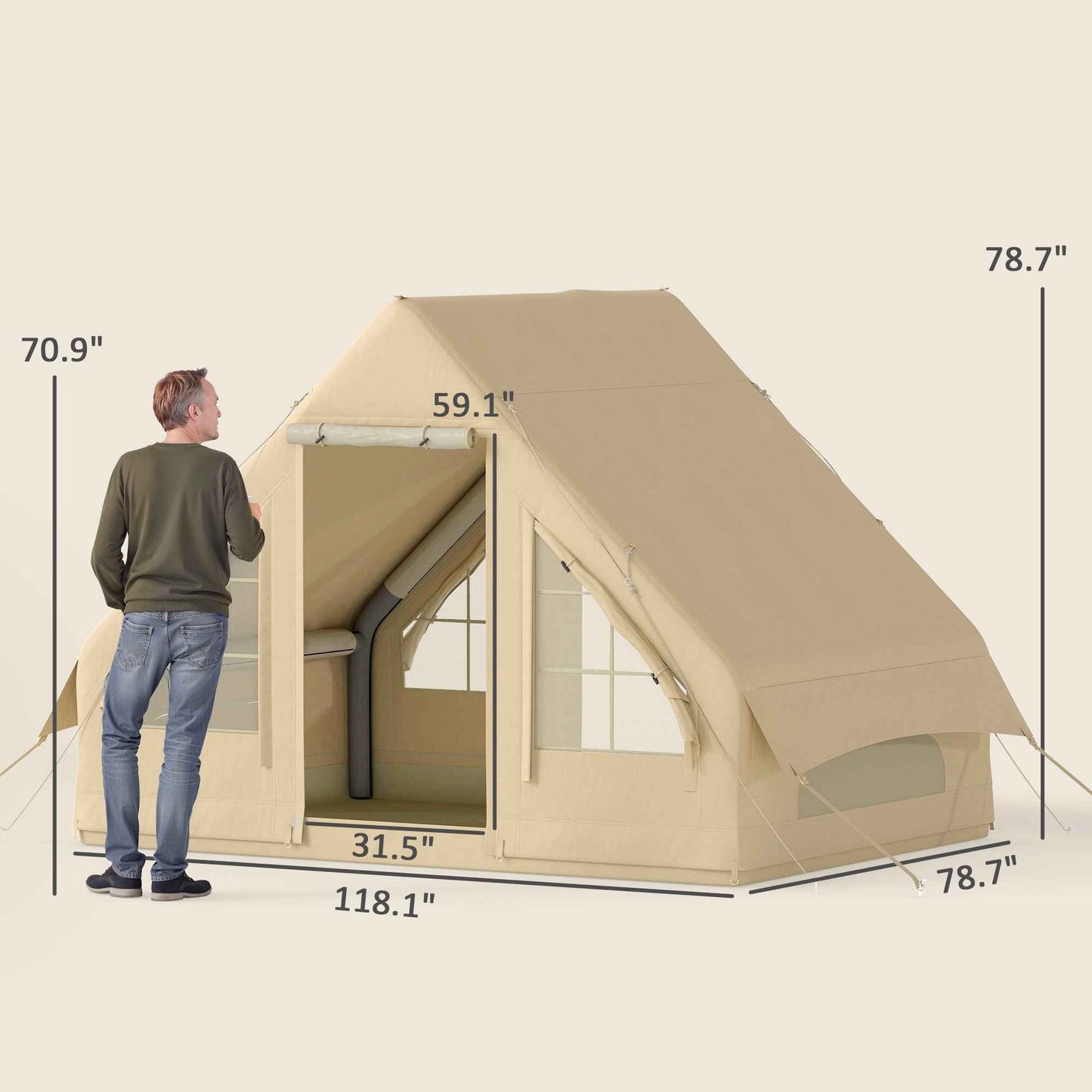 4-Season Inflatable Camping Tent – 3000mm Waterproof, UPF50+, Inflates in 5 Minutes with Hand Pump