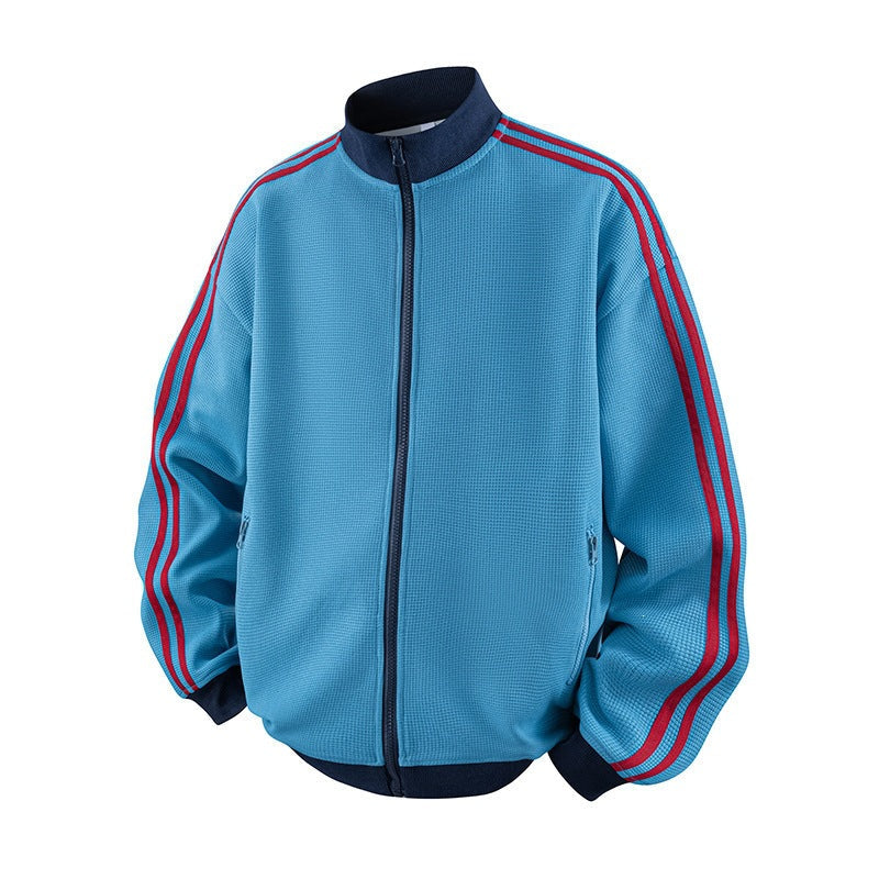 Men's Striped Waffle-Knit Retro Sports Jacket