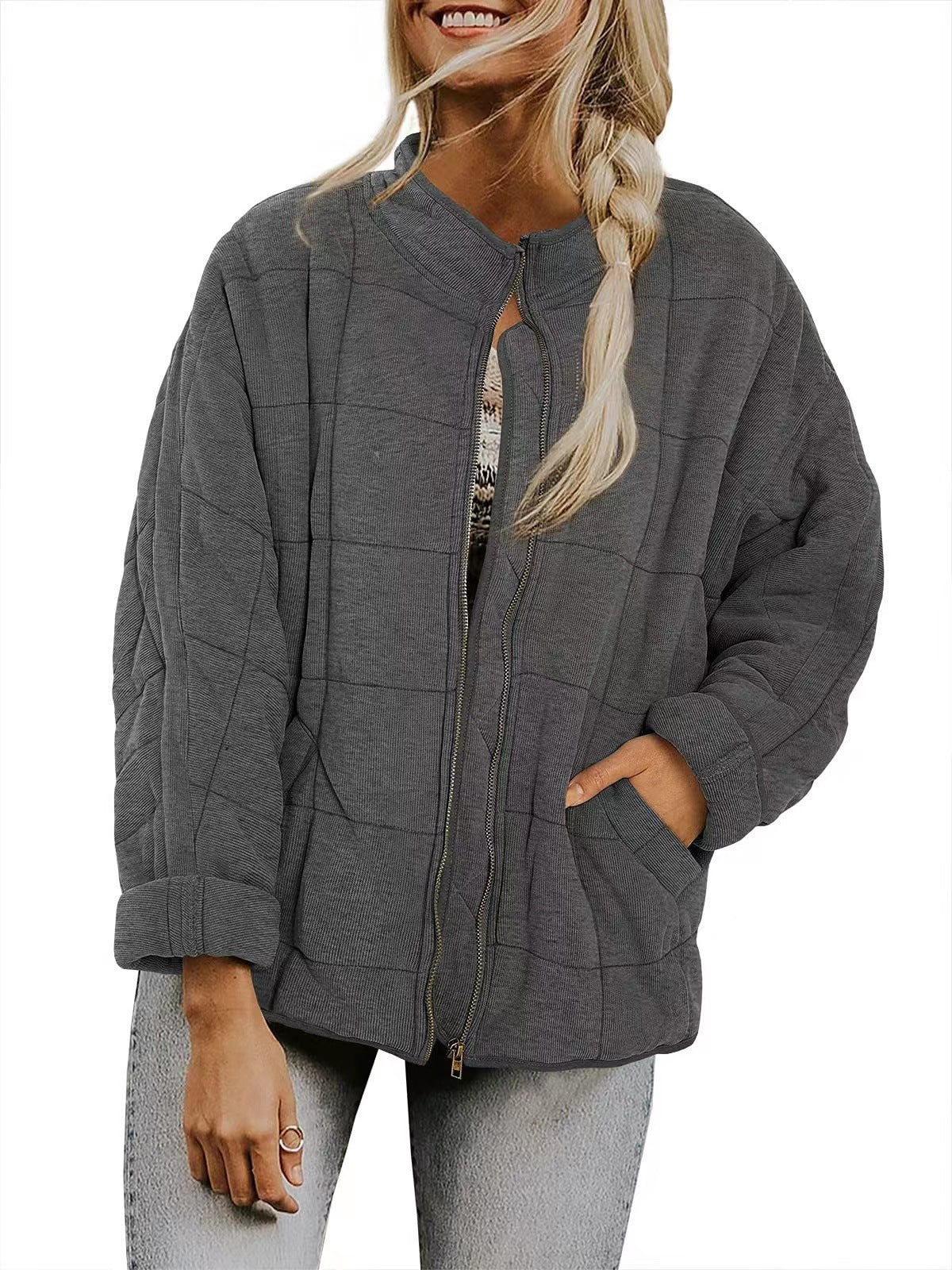 Women's Zip-Up Stand Collar Jacket – Casual Lightweight Jacket