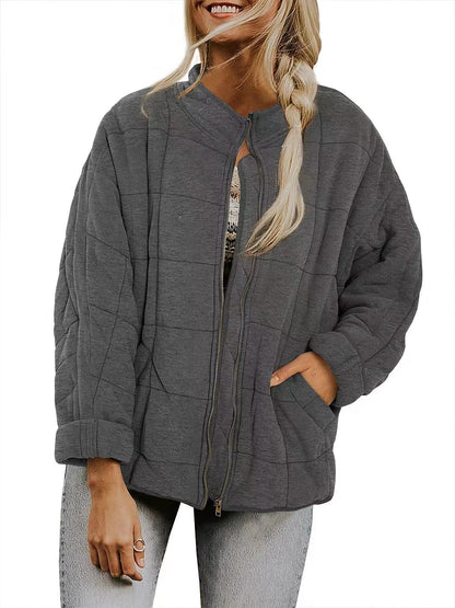 Women's Zip-Up Stand Collar Jacket – Casual Lightweight Jacket