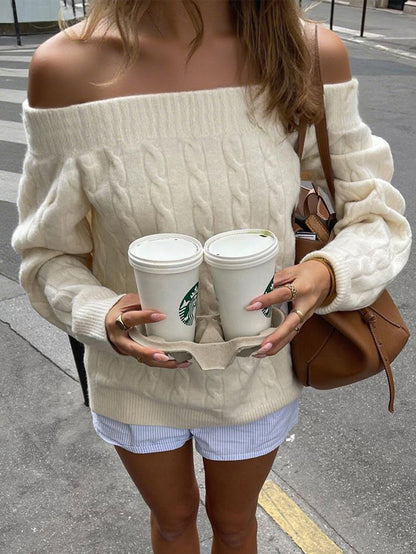 Women's Cropped Long-Sleeve Pullover Sweater – White