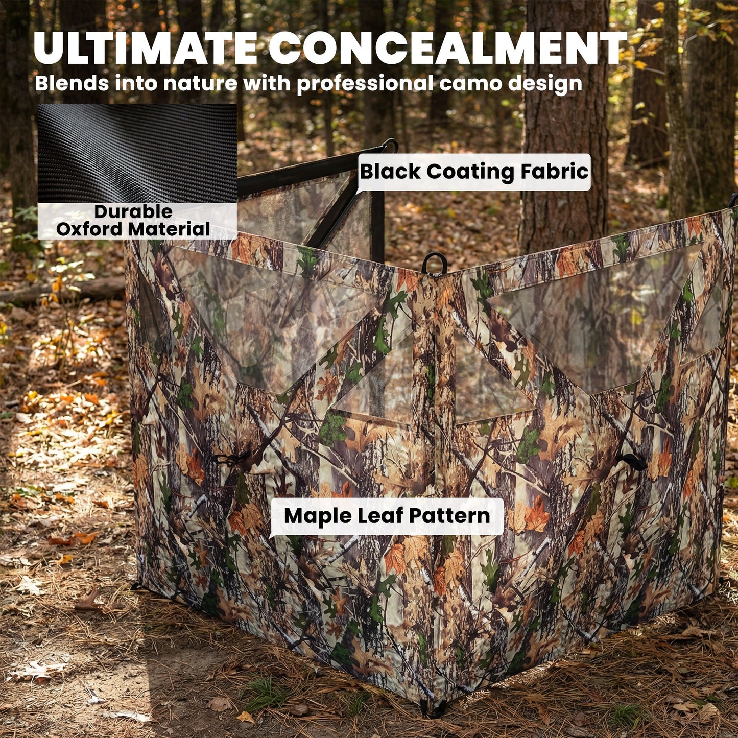 3-Panel Pop-Up Hunting Blind | 176" One-Way See-Through Camo Blind with Storage Pockets