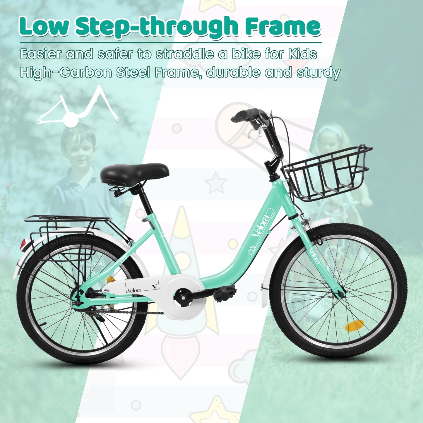 20" Kids Bike for Boys & Girls | Coaster Brake & V-Brake, Chain Guard & Rear Rack