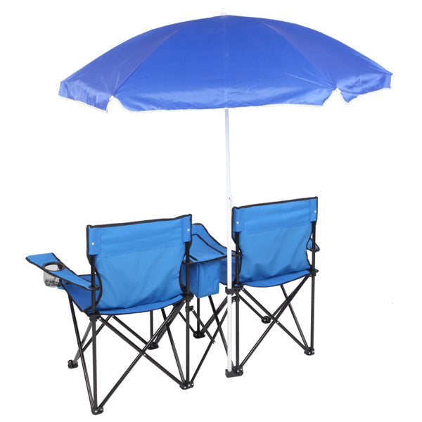 Folding 2-Seat Beach & Fishing Chair with Removable Sun Umbrella