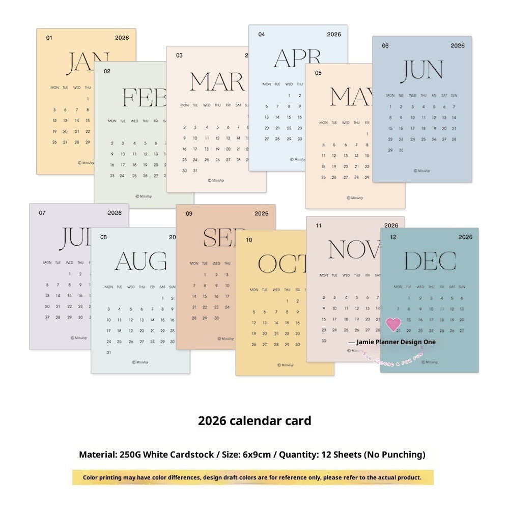 2026 Calendar Cards Calendar Fold
