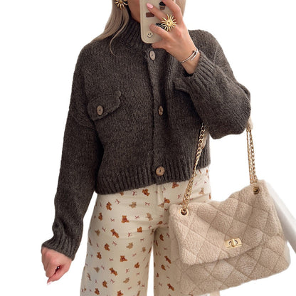 Women's Open-Front Knit Cardigan – Black, Gray & Apricot
