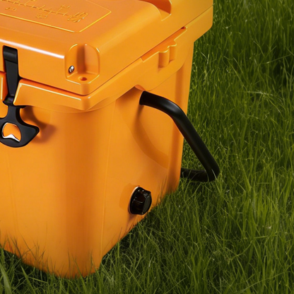 25QT Rotomolded Hard Cooler | 5-Day Ice Retention, Bottle Opener & Cup Holder – Orange