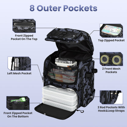 42L Fishing Backpack with Rod Holders & 16 Pockets – Water-Resistant