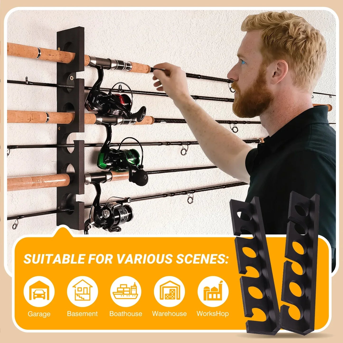Wall & Ceiling Fishing Rod Rack – Holds 12 Rods, Garage Storage, 3 Pack Sizes